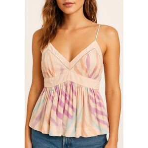 Free People Endless Fun Cami Top Size 2 Babydoll Pastel Watercolor Boho Festival